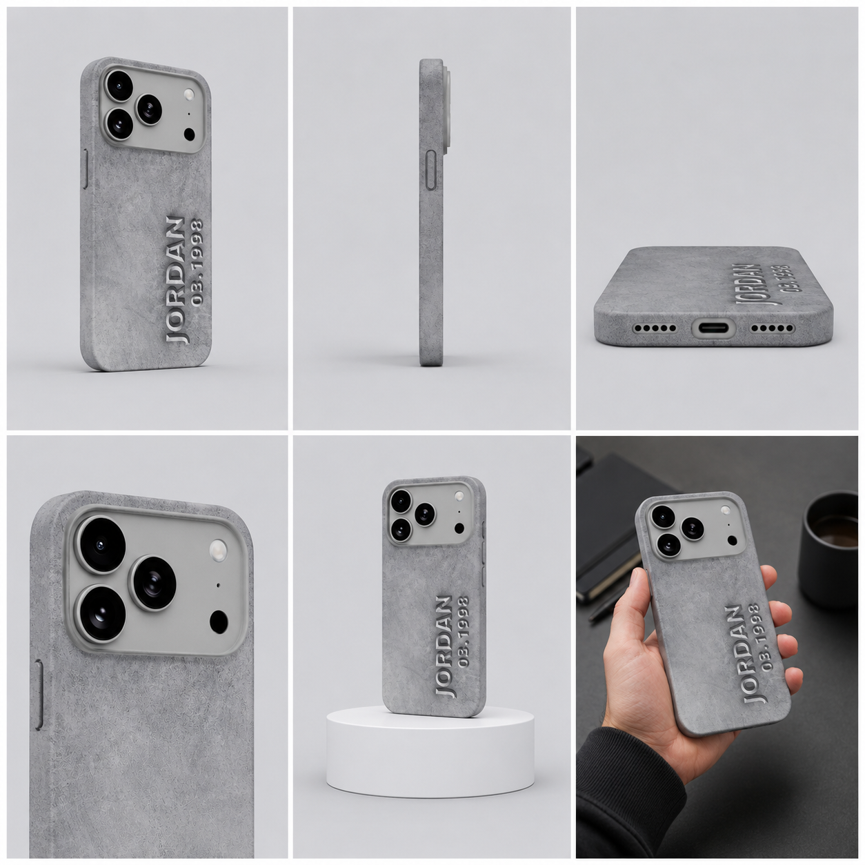 Custom 3D Text Phone Case – Personalized Name & Date Cover for iPhone, Samsung